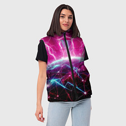 Женский жилет Неоновые молнии ударяют в планету - нейроарт, цвет: 3D-светло-серый — фото 2