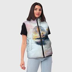 Женский жилет Маяк у моря на закате в отпечатке пальца, цвет: 3D-светло-серый — фото 2