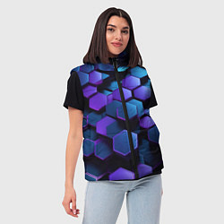Женский жилет Трехмерные фиолетовые шестиугольники, цвет: 3D-красный — фото 2
