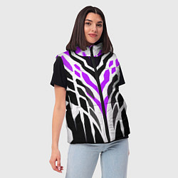 Женский жилет Агрессивные фиолетово-белые полосы на чёрном фоне, цвет: 3D-черный — фото 2