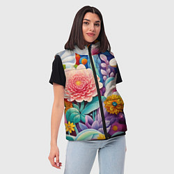 Женский жилет Лето объемные цветы, цвет: 3D-светло-серый — фото 2