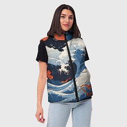 Женский жилет Япония волны алые цветы, цвет: 3D-светло-серый — фото 2