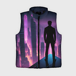 Женский жилет Человек смотрящий на ночной мегаполис, цвет: 3D-черный