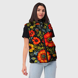 Женский жилет Русская хохлома, паттерн, цвет: 3D-красный — фото 2