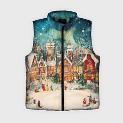 Женский жилет Новогодний снежный город, цвет: 3D-черный