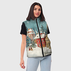 Женский жилет Праздничный новогодний город, цвет: 3D-черный — фото 2