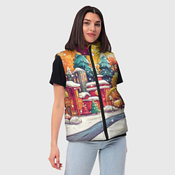 Женский жилет Новогодний город в оранжевых оттенках, цвет: 3D-красный — фото 2