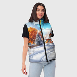 Женский жилет Новогодний пейзаж и домики, цвет: 3D-светло-серый — фото 2