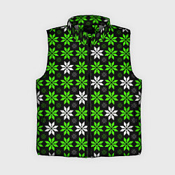 Женский жилет Бело-зелёные звёзды на чёрном фоне, цвет: 3D-светло-серый