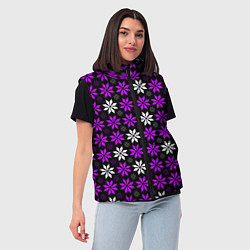 Женский жилет Бело-фиолетовые звёзды на чёрном фоне, цвет: 3D-красный — фото 2