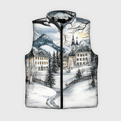 Женский жилет Заснеженный старый город, цвет: 3D-черный