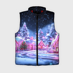 Женский жилет Неоновые новогодние домики, цвет: 3D-красный