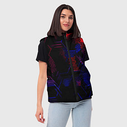 Женский жилет Красно-синие точки и линии на чёрном фоне, цвет: 3D-черный — фото 2