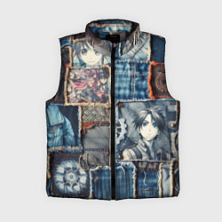 Женский жилет Аниме пэчворк деним, цвет: 3D-черный