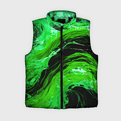 Женский жилет Зелёные брызги на чёрном фоне, цвет: 3D-черный