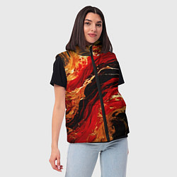 Женский жилет Красно-золотые брызги на чёрном фоне, цвет: 3D-светло-серый — фото 2