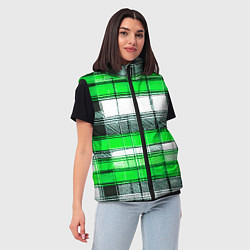 Женский жилет Чёрные полосы на зелёном-белом фоне, цвет: 3D-черный — фото 2