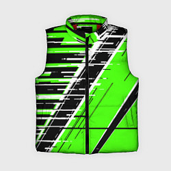 Женский жилет Чёрно-белые глитч полосы на зелёном фоне, цвет: 3D-красный