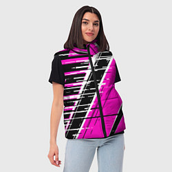 Женский жилет Чёрно-белые глитч полосы на розовом фоне, цвет: 3D-черный — фото 2