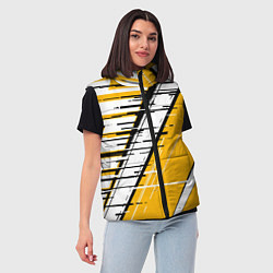 Женский жилет Чёрно-белые глитч полосы на жёлтом фоне, цвет: 3D-черный — фото 2