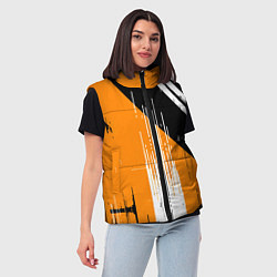 Женский жилет Вертикальные чёрные линии на оранжево-белом фоне, цвет: 3D-черный — фото 2