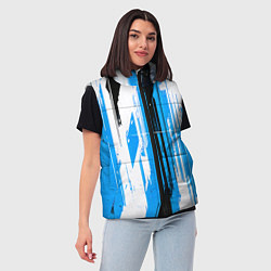 Женский жилет Вертикальные чёрно-белые линии на синем фоне, цвет: 3D-красный — фото 2