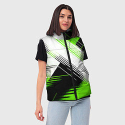 Женский жилет Диагональные бело-зелёные линии на чёрном фоне, цвет: 3D-красный — фото 2