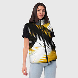 Женский жилет Диагональные жёлто-чёрные линии на белом фоне, цвет: 3D-черный — фото 2