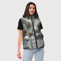 Женский жилет Новогодние игрушки и шишки, цвет: 3D-красный — фото 2