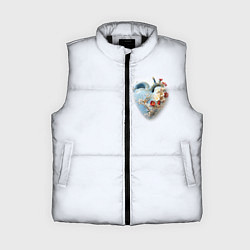 Женский жилет Сердце и ветка цветущая сакура с цветами, цвет: 3D-черный