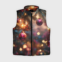 Женский жилет Фиолетовые новогодние шары, цвет: 3D-красный