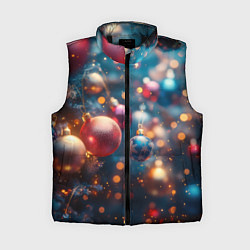 Женский жилет Красные и синие шары на фоне елки, цвет: 3D-черный