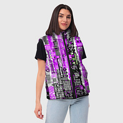Женский жилет Киберпанк паттерн фиолетовый, цвет: 3D-черный — фото 2