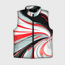Женский жилет Волнистые бело-красные линии на чёрном фоне, цвет: 3D-светло-серый