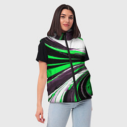 Женский жилет Волнистые чёрно-зелёные линии на белом фоне, цвет: 3D-светло-серый — фото 2