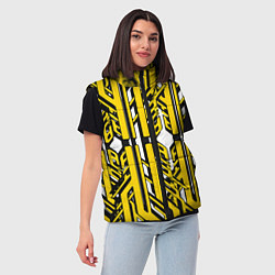 Женский жилет Чёрно-жёлтые техно полосы на белом фоне, цвет: 3D-черный — фото 2