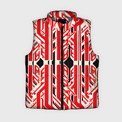 Женский жилет Бело-красные техно полосы на чёрном фоне, цвет: 3D-светло-серый