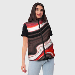 Женский жилет Волнистые горизонтальные чёрно-красные полосы на б, цвет: 3D-красный — фото 2