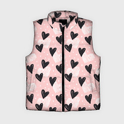 Женский жилет Романтичный паттерн с сердечками на розовом фоне, цвет: 3D-черный
