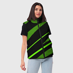 Женский жилет Чёрно-зелёный абстрактные полосы, цвет: 3D-черный — фото 2