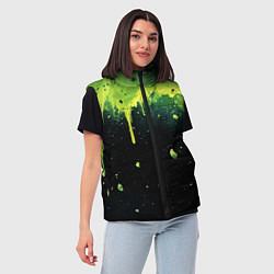 Женский жилет Зеленая стекающая краска по черному фону, цвет: 3D-светло-серый — фото 2