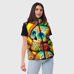 Женский жилет Colorfull skulls and bananas - pop art pattern, цвет: 3D-красный — фото 2