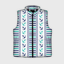 Женский жилет Морской орнамент с якорями и полосками, цвет: 3D-черный