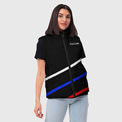 Женский жилет Россия чёрный с полосами бело-сине-красные, цвет: 3D-черный — фото 2