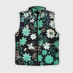 Женский жилет Чёрный в зелёный цветочек стилизованный