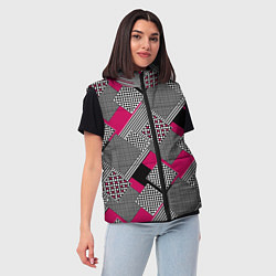 Женский жилет Красно черная абстрактная геометрия пэчворк, цвет: 3D-черный — фото 2