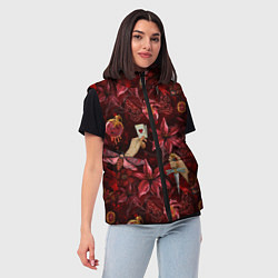 Женский жилет Бордовая готика с сердцем, лилиями и мотыльками, цвет: 3D-черный — фото 2