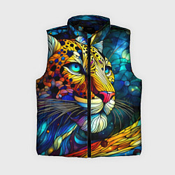 Женский жилет Морда леопарда - витраж, цвет: 3D-черный
