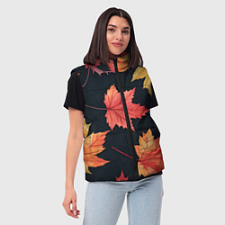 Женский жилет Кленовые листья на черном - акварельный паттерн, цвет: 3D-черный — фото 2
