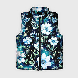 Женский жилет Стилизованные цветы сине-зелёный
